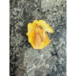Angel Lapel Pin With Golden Wings & Flowing Robe Vintage Christian